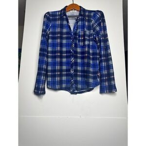 Jolie & Joy By FCT With Love Flannel Shirt Womens XL Blue Plaid V Neck Button Up